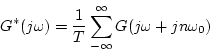 \begin{displaymath}
G^{*}(j\omega)=\frac{\displaystyle 1}{\displaystyle T}
\displaystyle \sum_{-\infty}^{\infty}
G(j\omega + jn\omega_{0})
\end{displaymath}