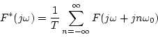 \begin{displaymath}
F^{*}(j\omega)=
\frac{1}{T}\sum_{n=-\infty}^{\infty} F(j\omega + jn\omega_{0})
\end{displaymath}
