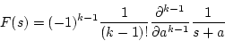 \begin{displaymath}
F(s)=(-1)^{k-1}\frac{1}{(k-1)!}\frac{\partial^{k-1}}{\partial a^{k-1}}
\frac{1}{s+a}
\end{displaymath}