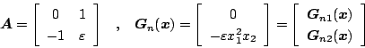 \begin{displaymath}
\begin{array}{ccc}
\mbox{\boldmath$A$} = \left[ \begin{arr...
...G$}_{n2}(\mbox{\boldmath$x$})
\end{array} \right]
\end{array}\end{displaymath}