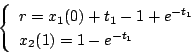 \begin{displaymath}
\left\{
\begin{array}{l}
r = x_1(0)+t_1-1+e^{-t_1} \\
x_2(1)= 1-e^{-t_1}
\end{array} \right.
\end{displaymath}