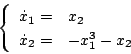 \begin{displaymath}
\left\{
\begin{array}{ll}
\dot{x}_1= & x_2 \\
\dot{x}_2= & -x_1^3-x_2
\end{array} \right.
\end{displaymath}