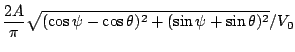 $\displaystyle \frac{2A}{\pi}
\sqrt{ (\cos \psi -\cos \theta)^2+(\sin \psi +\sin \theta)^2 }
/V_0$
