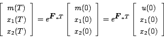 \begin{displaymath}
\left[ \begin{array}{c}
m(T) \\
x_1(T) \\
x_2(T)
\end{...
...n{array}{c}
u(0) \\
x_1(0) \\
x_2(0)
\end{array} \right]
\end{displaymath}